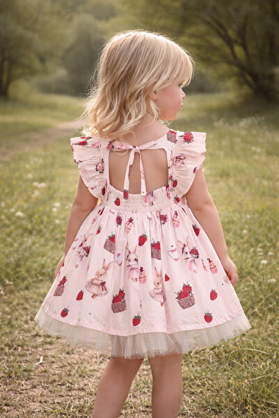 Cumino فستان مبطن للفتيات تفاصيل الظهر بتصميم أرنب الفراولة