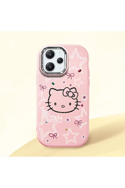 Hontinga Redmi 12 Uyumlu Hello Kitty Desenli Kamera Korumalı Pembe Yumuşak Si...