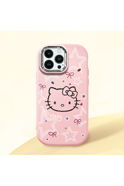 Hontinga iPhone 14 Pro Max Uyumlu Hello Kitty Desenli Kamera Korumalı Pembe Y...