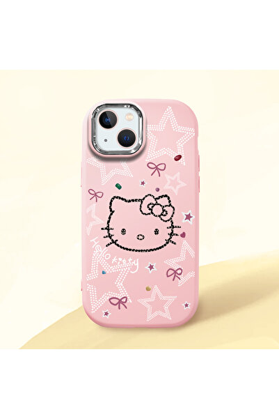 Hontinga iPhone 13 Uyumlu Hello Kitty Desenli Kamera Korumalı Pembe Yumuşak S...