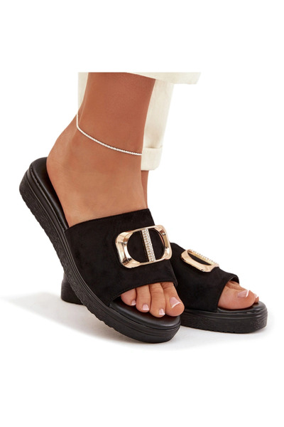 BOTO Women's Black Slippers With Gold Detail Elmera 39