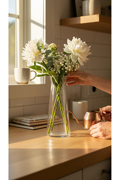 DükkanDa Decorative Glass Vase 26X10 cm – Modern Transparent Tall Vase – Livi...