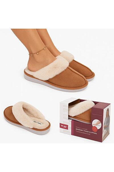 BOTO Papuci de damă cu blană Camel Delissa 40
