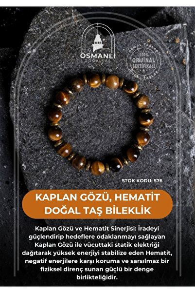OSMANLI DOĞAL TAŞ Certified Tiger's Eye, Hematite Natural Stone Bracelet (Sk:...