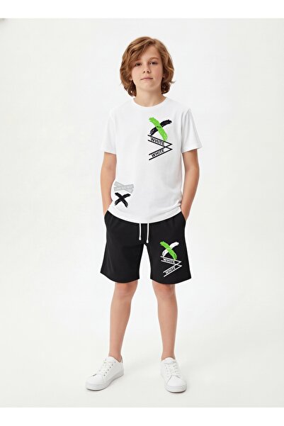 FYK KİDS X Λεπτομερές σετ καλοκαιρινών ρούχων για αγόρια με στρογγυλή λαιμόκο...