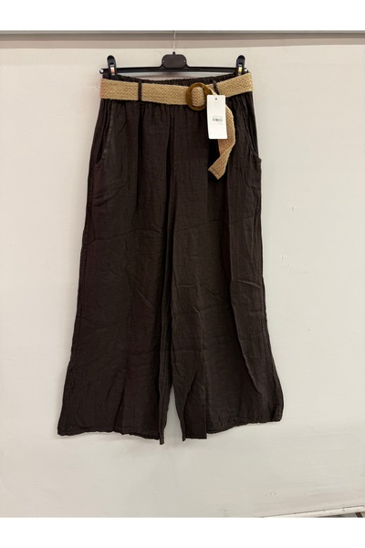 della moor Women's Brown Italian Wicker K Belt I Elastic Waist B Wide-Leg Cas...