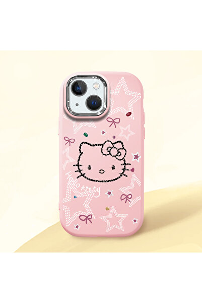 Hontinga iPhone 13 Mini Uyumlu Hello Kitty Desenli Kamera Korumalı Pembe Yumu...