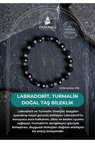 OSMANLI DOĞAL TAŞ Certified Labradorite, Tourmaline Natural Stone Bracelet (S...