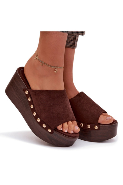 BOTO Sandale cu platformă pentru femei cu catarame aurii, din piele întoarsă,...