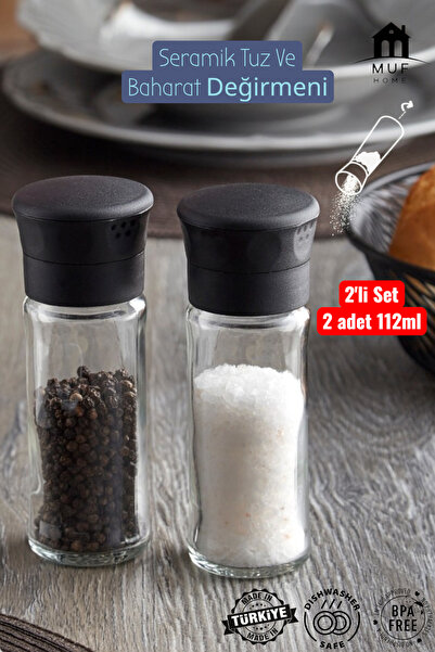 MUF HOME مجموعة من قطعتين من مطحنة الملح والتوابل المصنوعة من السيراميك ذات ا...