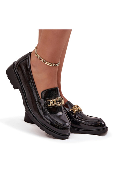 D&A Loafers lăcuiți pentru femei cu decorațiuni aurii, model S Bar ski HY52 5...