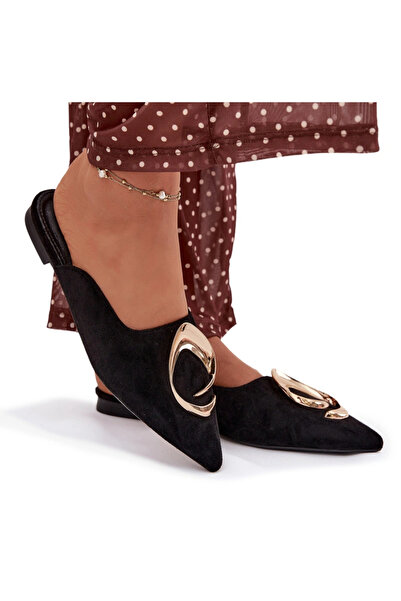 BOTO Klapki Damskie Mule Z Ozdobnym Złotym Detalem Czarne Galvella 41