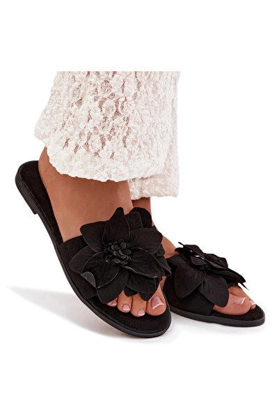 BOTO Pantofi negri plati cu imprimeu floral pentru femei, Elzoria, model 36