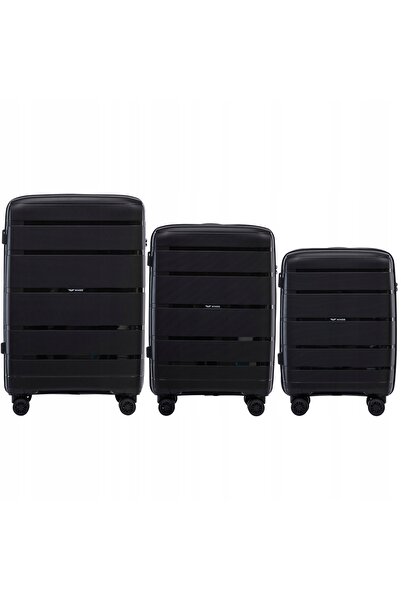 wings Set of 3 Black Polypropylene Suitcases - Lightweight and Durable Travel...