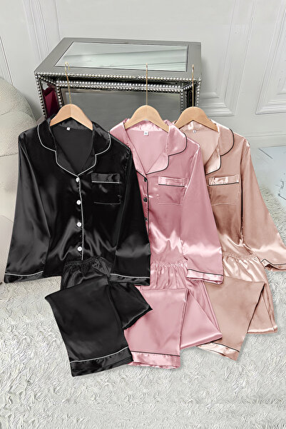 Sweet Dream Light Satin Pajama Set for Women 3 Sets Lounge Sleepwear Long Sle...