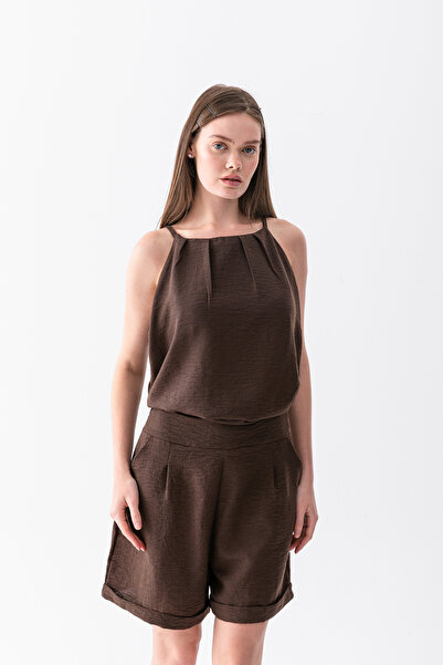 Wega Moda Women's Summer Linen Strap Blouse Shorts Set Casual Daily Combinati...