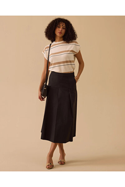 SEÇİL Çizgili Bel Boy Kısa Kollu Triko Bluz