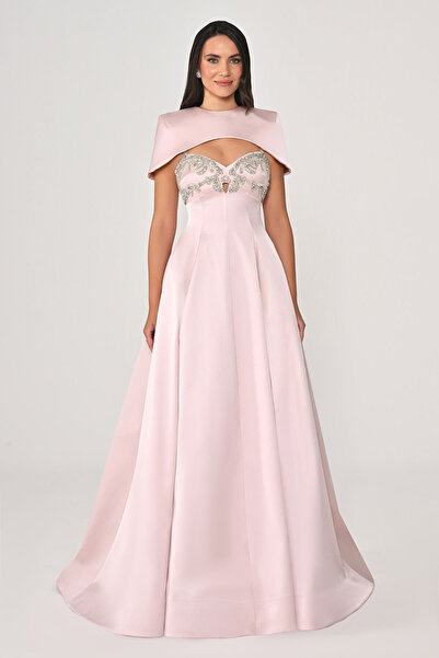 ALFABETA Strappy Bolero Stone Embroidered Shiny Fabric Long Dress