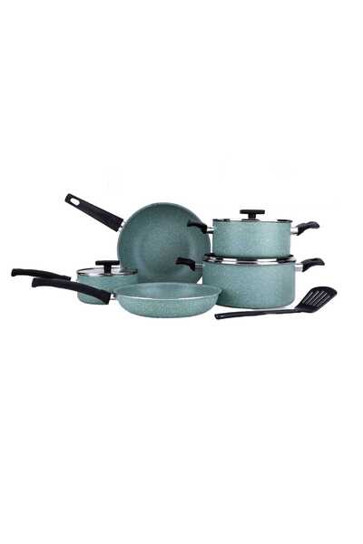 Chefline أواني طهي غير لاصقة مطلية بالجرانيت، 9 قطع، لون أخضر فاتح