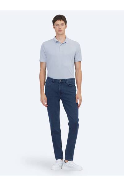 Kip Pantaloni slim din denim din amestec de bumbac bleumarin