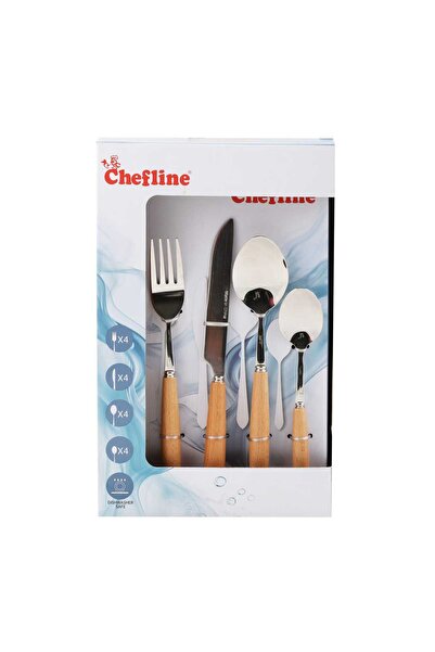 Chefline طقم أدوات مائدة من الفولاذ المقاوم للصدأ بمقبض، 16 قطعة