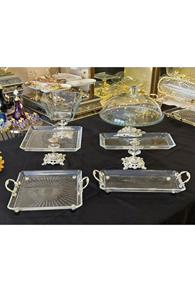 alfafe home 6 Piece Cast Footed Glass Serving Set Silver