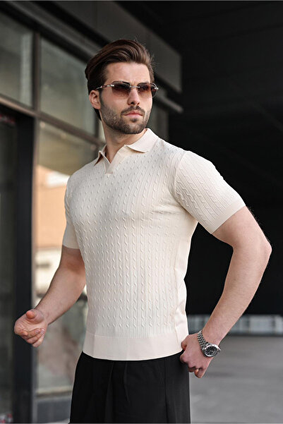 Madmext Stone Color Slim Fit Polo Collar Knitwear Men's T-Shirt E7472
