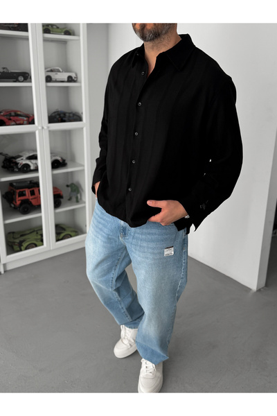 BYBASICMAN Cămașă neagră verticală cu dungi JJ-134