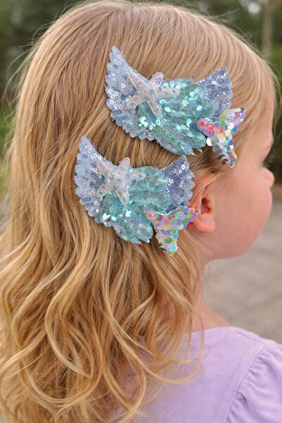 NEHİRDEN 2 Adet Denizkızı Toka Simli Pullu Kanatlı Toka