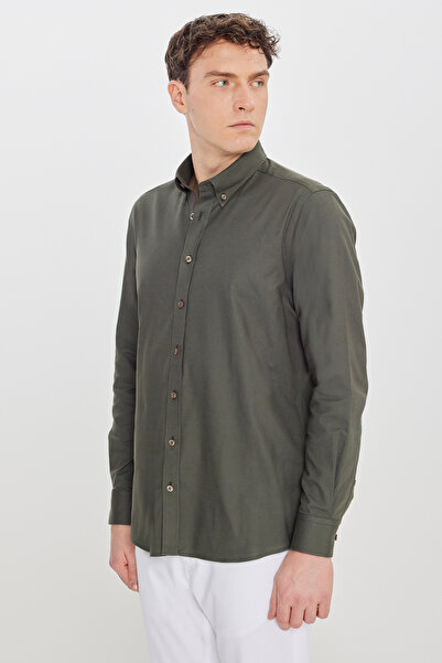 AC&Co / Altınyıldız Classics Ανδρικό πουκάμισο χακί Βαμβάκι lu εφαρμοστό με κ...