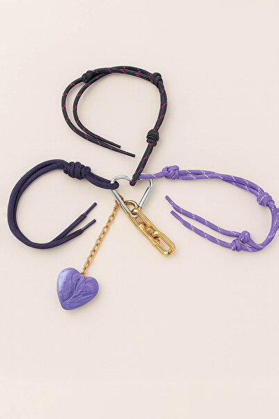 E MODA Breloc modern cu șnur cu inimă texturată și lanț de aur