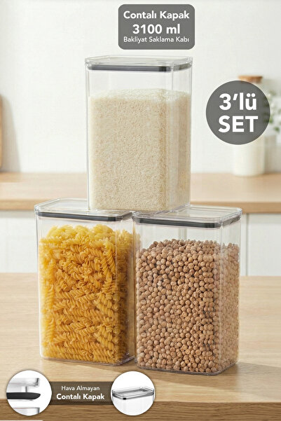 Meleni Home حاوية تخزين مستطيلة الشكل من بيور، 3 قطع - حاوية طعام شفافة محكمة...