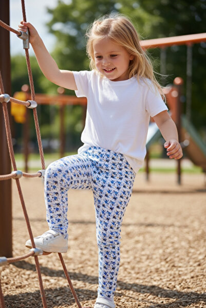 Kidiba Girl's Blue Color Floral Print Stretchy Cotton Pack Tights