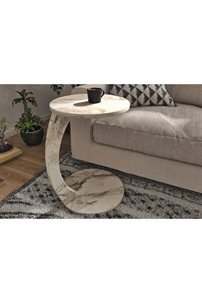 Vivense CLEO TEKERLEKLİ C SEHPA TEKERLEKLİ YAN SEHPA, TAŞ GRİ