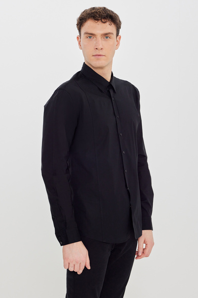 ALTINYILDIZ CLASSICS Men's Black Slim Fit Slim Fit Classic Collar Shirt in a ...