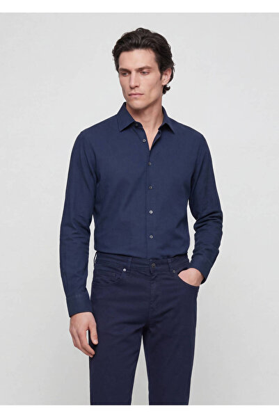 Ramsey Cămașă casual țesut în culoarea bleumarin, croială simplă, casual bumb...