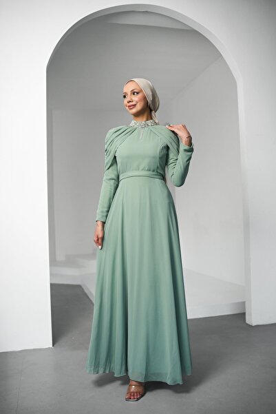 hakimoda Canfes Chiffon Evening Dress Çağla