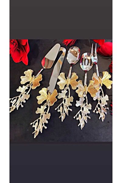 alfafe home 5-piece set of services with butterfly details in gold