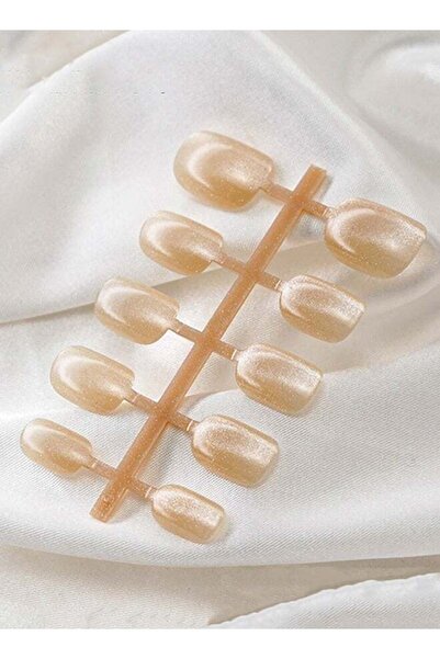 Arabest 10-Pcs Champagne Crystal Cat-Eye Press, Short Square Round Nails,M Si...