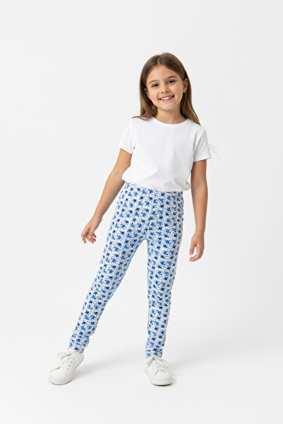 Kidiba Girl's Blue Color Floral Print Stretchy Cotton Pack Tights