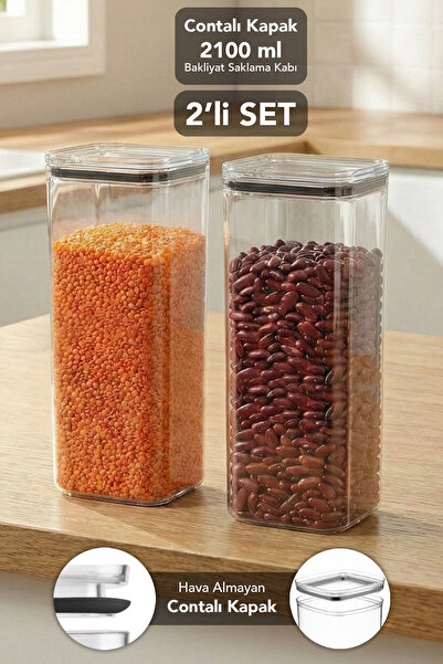 Meleni Home حاوية تخزين مربعة الشكل من بيور، عبوة من قطعتين - حاوية شفافة محك...