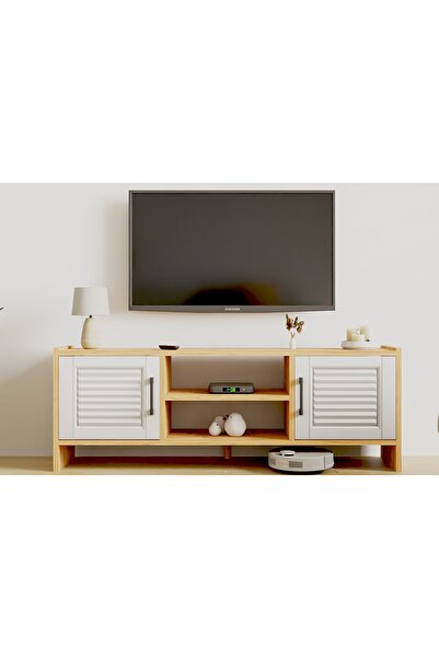 Vivense MOLDE RETRO VİNTAGE TARZ TV SEHPASI, BEYAZ KAPAKLI