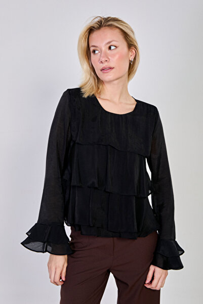 BARRELS AND OIL Women's Ruffled layered blouse - black