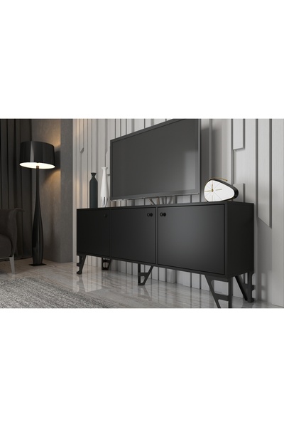Vivense WOOD'N LOVE BELLO TV ÜNİTESİ, METAL AYAKLI, SİYAH, 160 CM