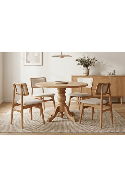 Vivense PALMA TORNA AYAKLI AHŞAP MASA TAKIMI, 110X110