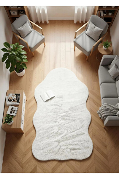 Carpet Dekor Peluş Yumuşak Dekoratif Halı Krem