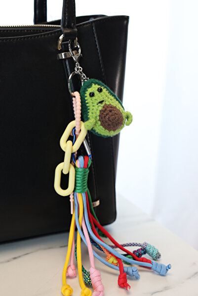 E MODA Breloc și ornament pentru geantă cu avocado, realizat manual, cu frâng...