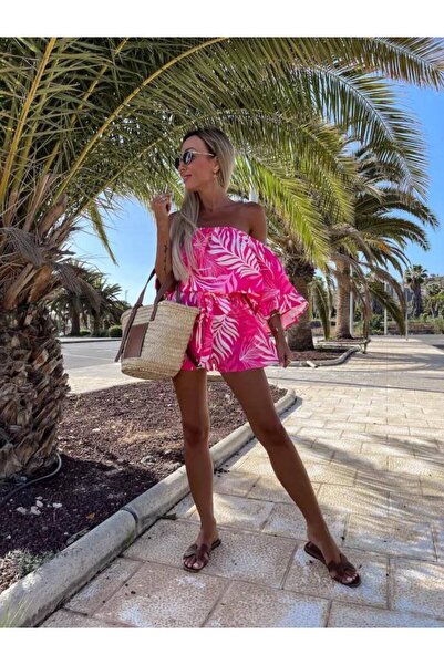 mass fashion Kadın Desenli Kısa Tulum