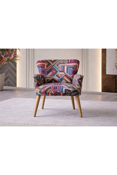 Vivense İDEAL KOLLU TEKLİ BERJER, ETNİK DESEN, CEVİZ AYAK