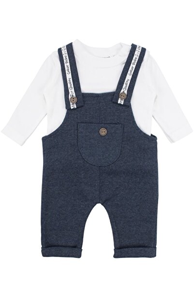 bebegen Baby Boy White Laci Waffle Salopetli 2-Piece Set